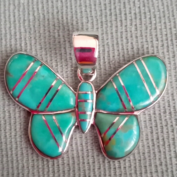 Native American Jewelry - SANTA FE STYLE TURQUOISE BUTTERFLY PENDENT